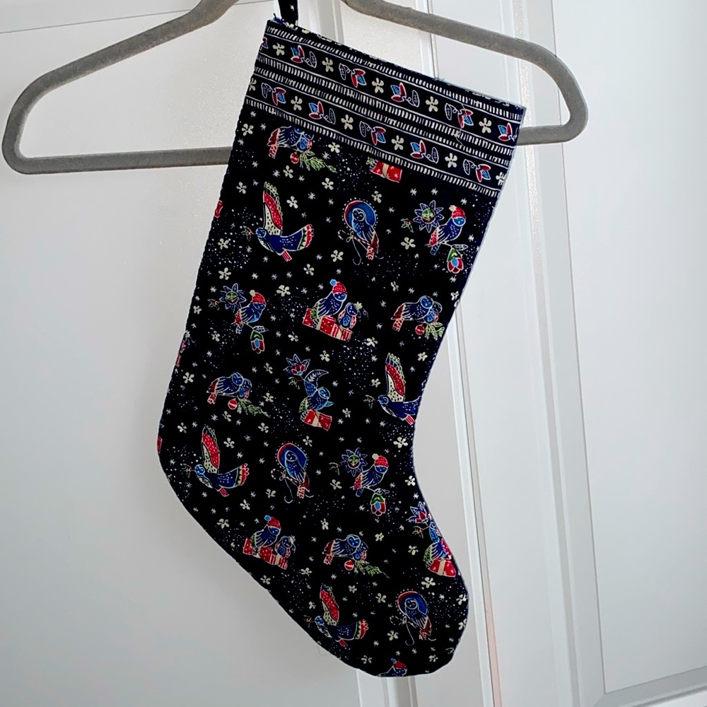 Vera Bradley quilted Christmas‎ stocking blue Owls birds